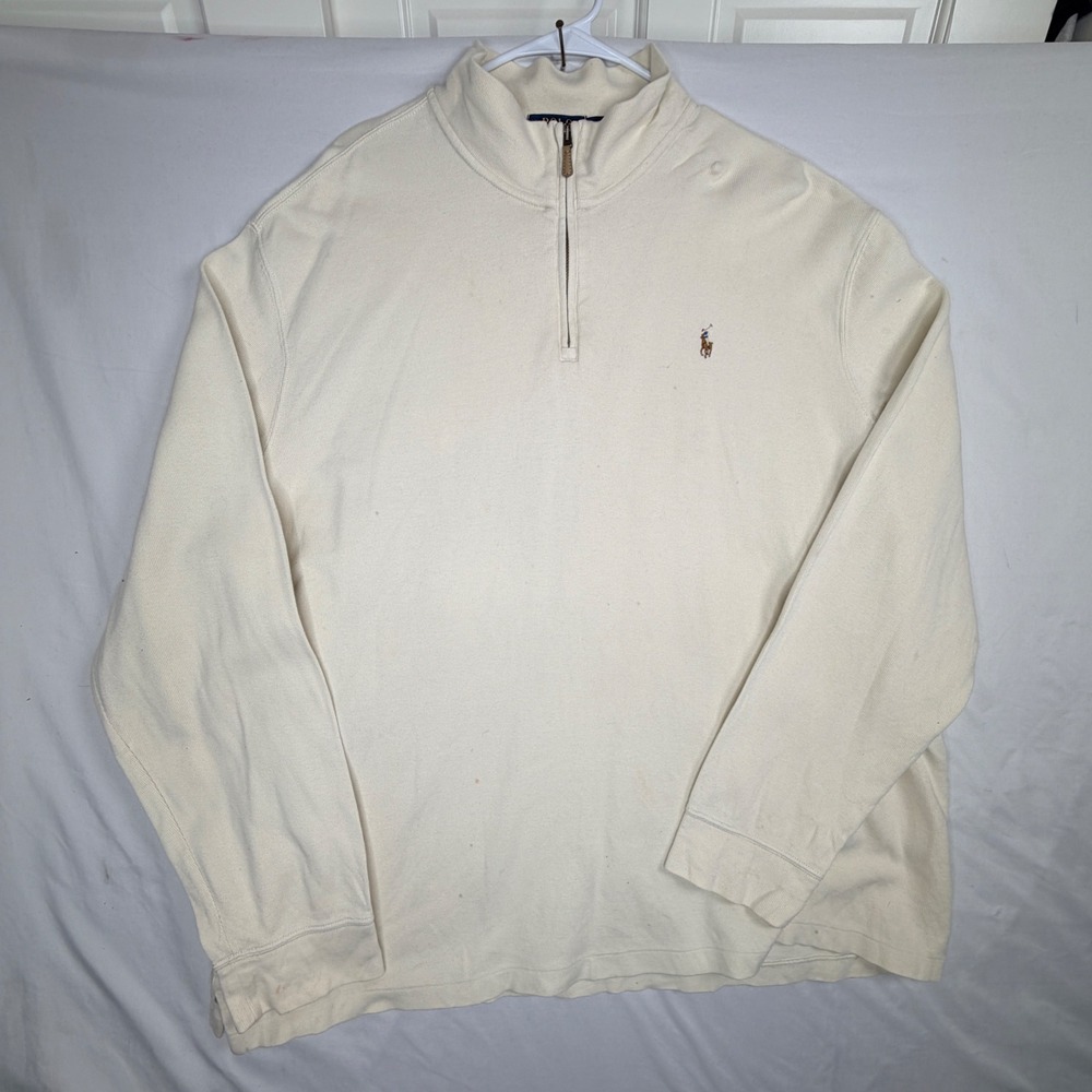 Polo Ralph Lauren Estate Rib Quarter Zip Pullover XXL Cream Off White Mens